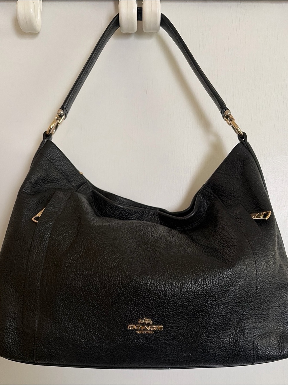 Coach Black Pebbled Leather Hobo Shoulder Bag Large Slouchy Soft